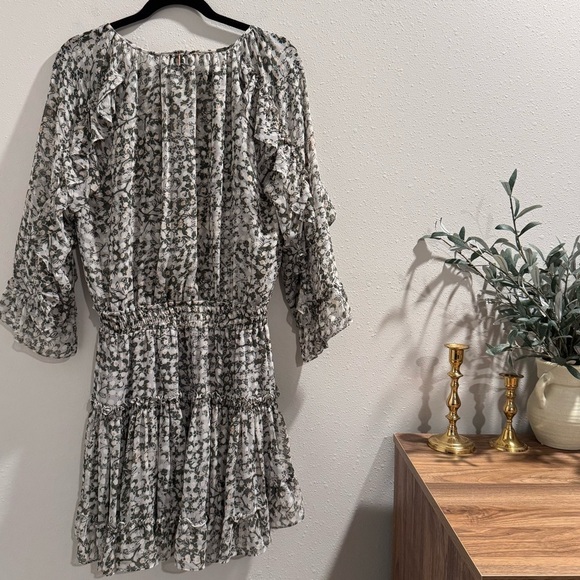 MISA Los Angeles Medium Green Floral Penelope Mini Dress Chiffon Tiered Cocktail - Picture 2 of 6